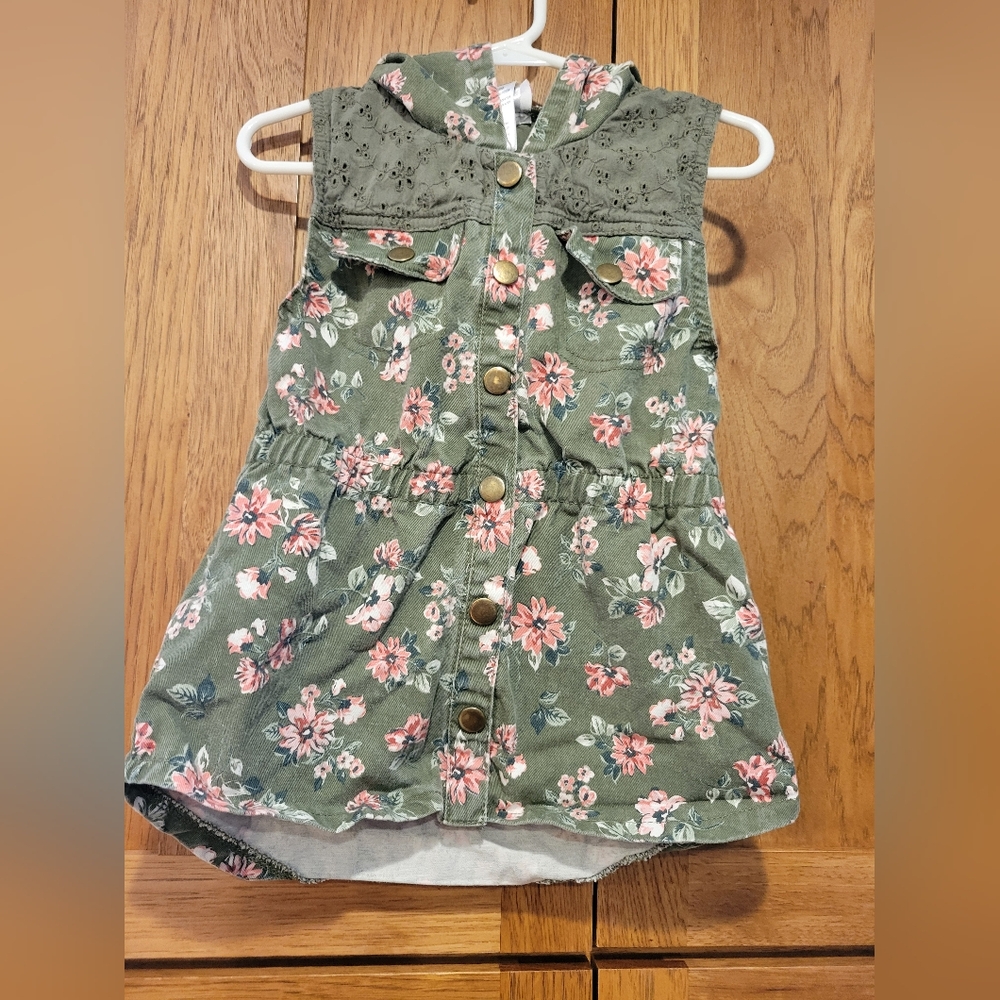 Little Lass Girls Green Floral Button Front 6x